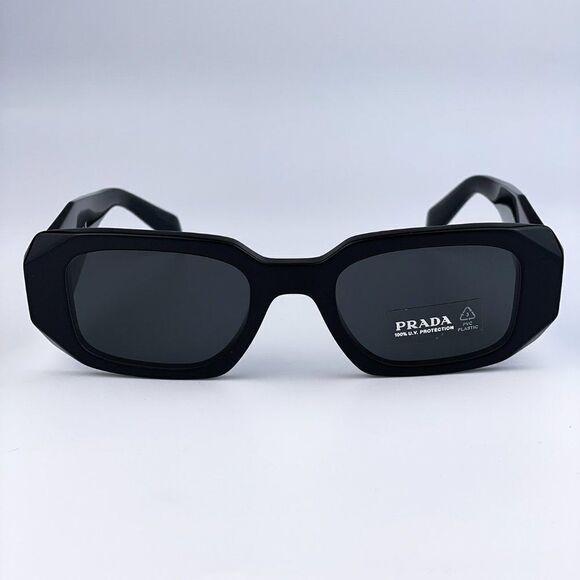 NEW ☀️ Prada PR17WS 1AB5S0 Black Gray Rectangle Unisex Sunglasses - Picture 7 of 12
